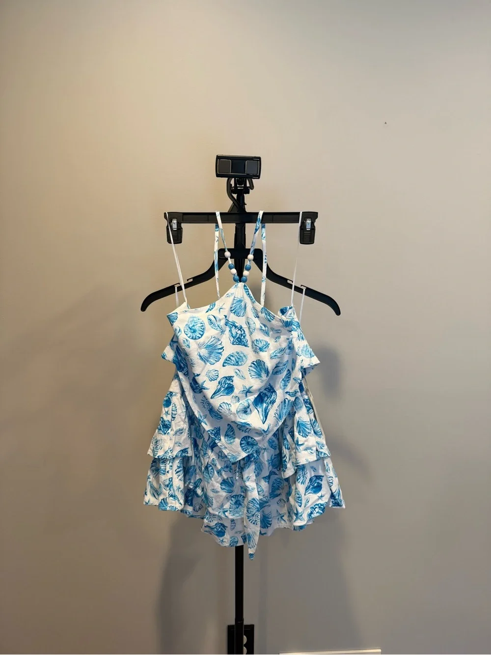 Altar'd State Blue and White Seashell Halter Skirt Set